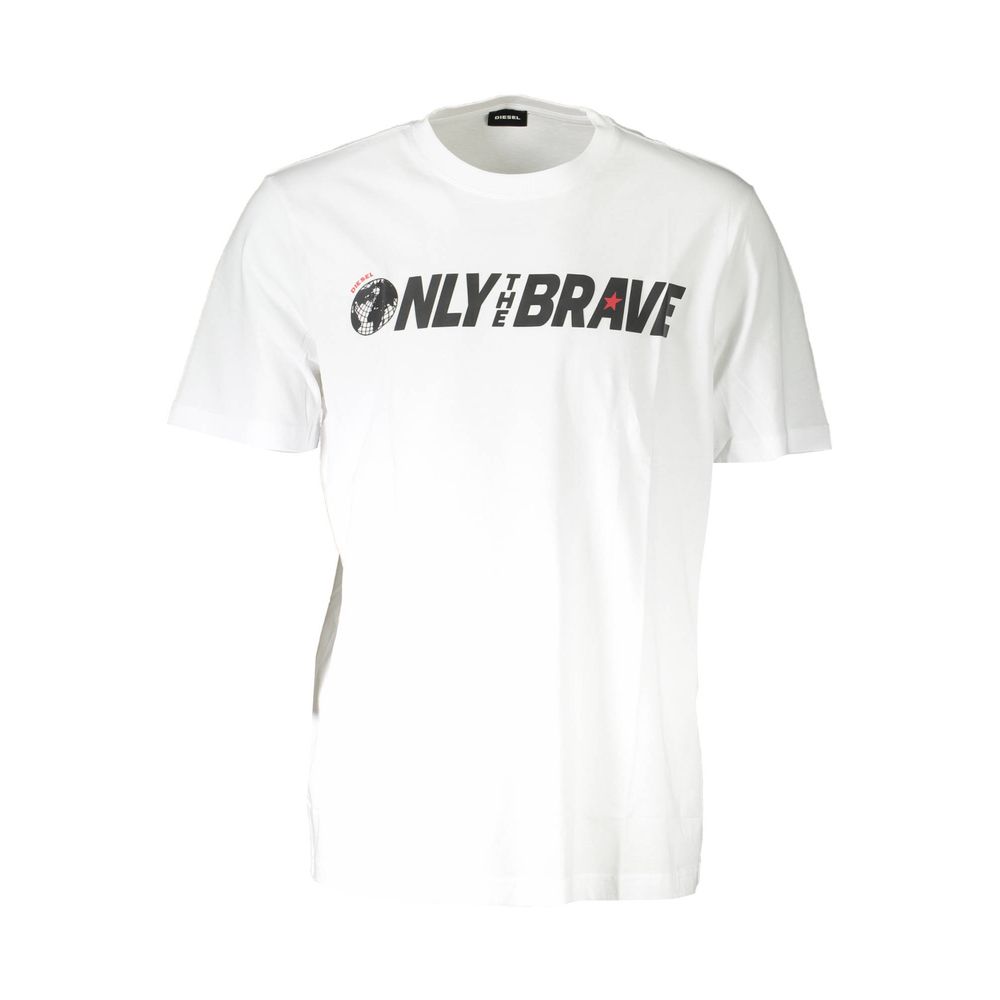 White t-shirt with 'ONLY THE BRAVE' text on a white background