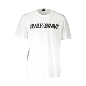 White t-shirt with 'ONLY THE BRAVE' text on a white background