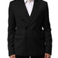 Emporio Armani Black Double Breasted Men Jacket Suit Blazer