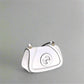 White handbag with a brand logo on a white background