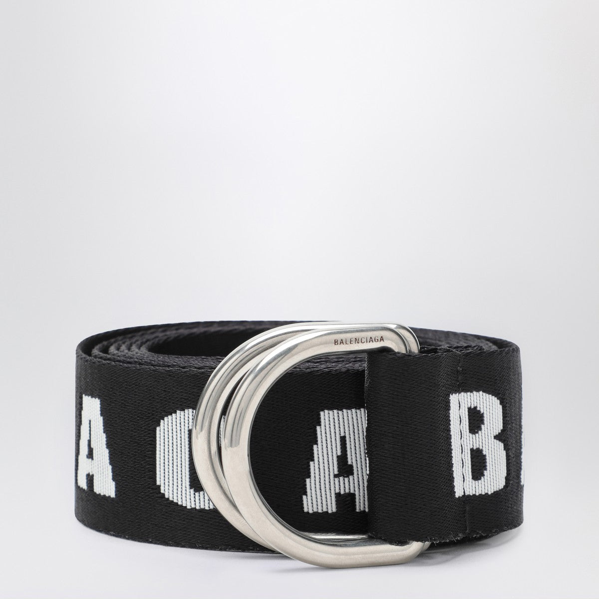 Balenciaga D-Ring belt in black and white canvas