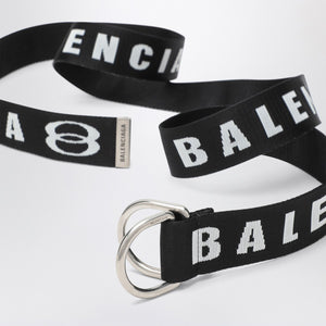 Balenciaga D-Ring belt in black and white canvas