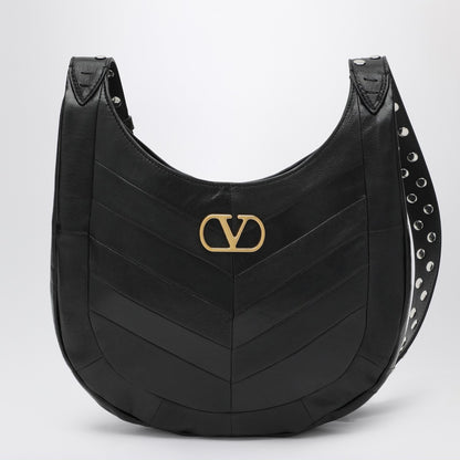 Valentino Garavani Valentino Garavani Small Hoboho bag in black chevron-pattern nappa