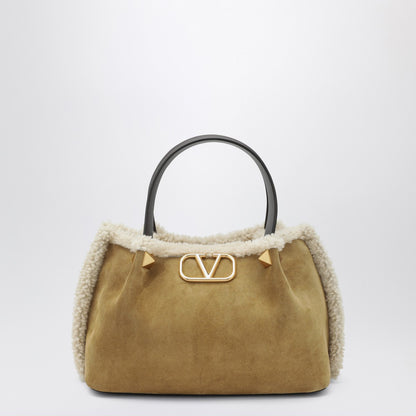 Valentino Garavani Valentino Garavani VLogo Small beige suede bag