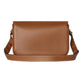 Brown leather shoulder bag on a light gray background