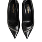 Saint Laurent White Black Leather Pointed Toe Heels Shoes