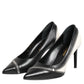 Saint Laurent White Black Leather Pointed Toe Heels Shoes