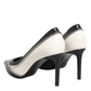 Saint Laurent White Black Leather Pointed Toe Heels Shoes