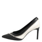 Saint Laurent White Black Leather Pointed Toe Heels Shoes