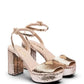 Prada 95 Sequin Block Heel Platform Sandal Gold Enamel