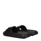 Versace Black Leather Slippers Sandals