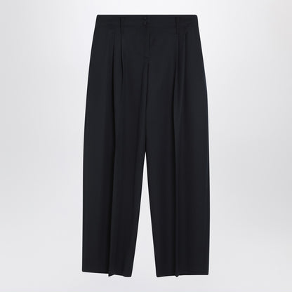 Alexander McQueen Wide navy blue wool trousers