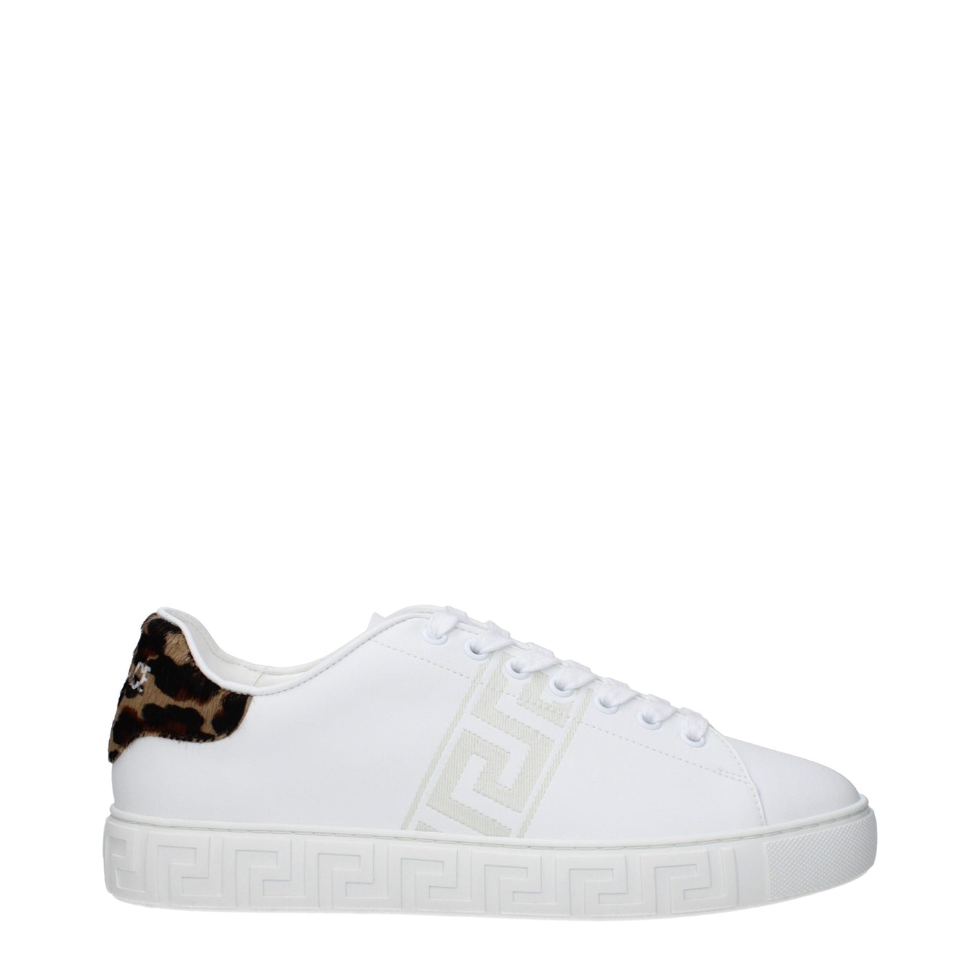 Versace Greca Pony Effect Leather Low Tops Sneakers White