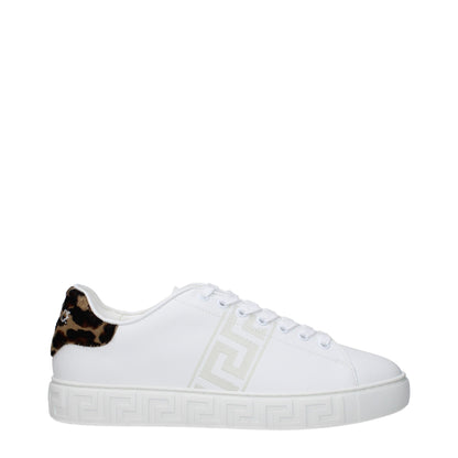 Versace Greca Pony Effect Leather Low Tops Sneakers White