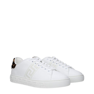 Versace Greca Pony Effect Leather Low Tops Sneakers White