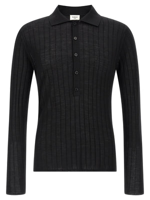 Saint Laurent Pointelle Wool Polo Shirt