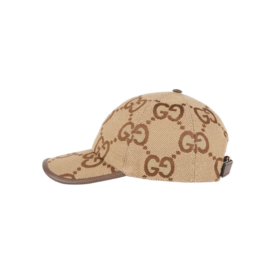 Beige cap with Gucci logo on a white background