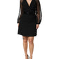 Emporio Armani Black Sheer Sleeve Belted V-Neck Mini Dress