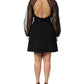 Emporio Armani Black Sheer Sleeve Belted V-Neck Mini Dress