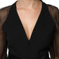 Emporio Armani Black Sheer Sleeve Belted V-Neck Mini Dress