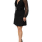 Emporio Armani Black Sheer Sleeve Belted V-Neck Mini Dress
