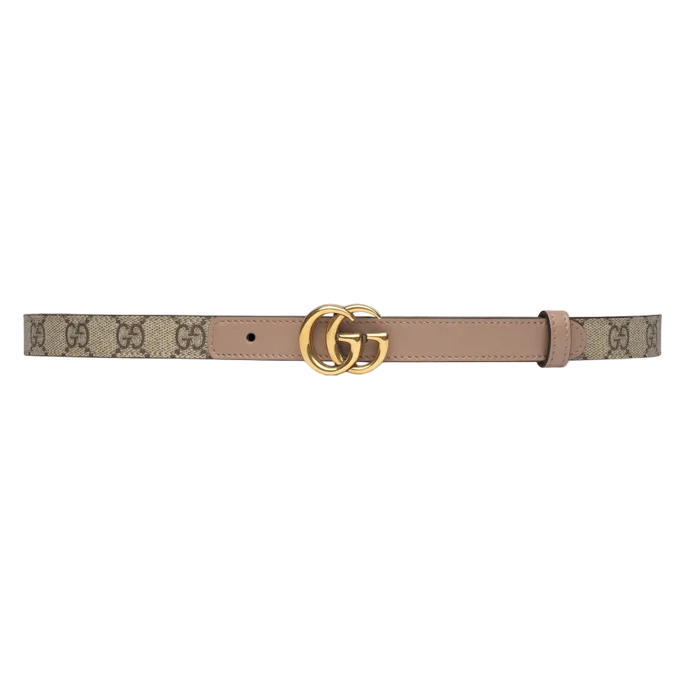 Gucci GG Marmont Thin Belt Beige and Ebony Canvas Dusty Pink