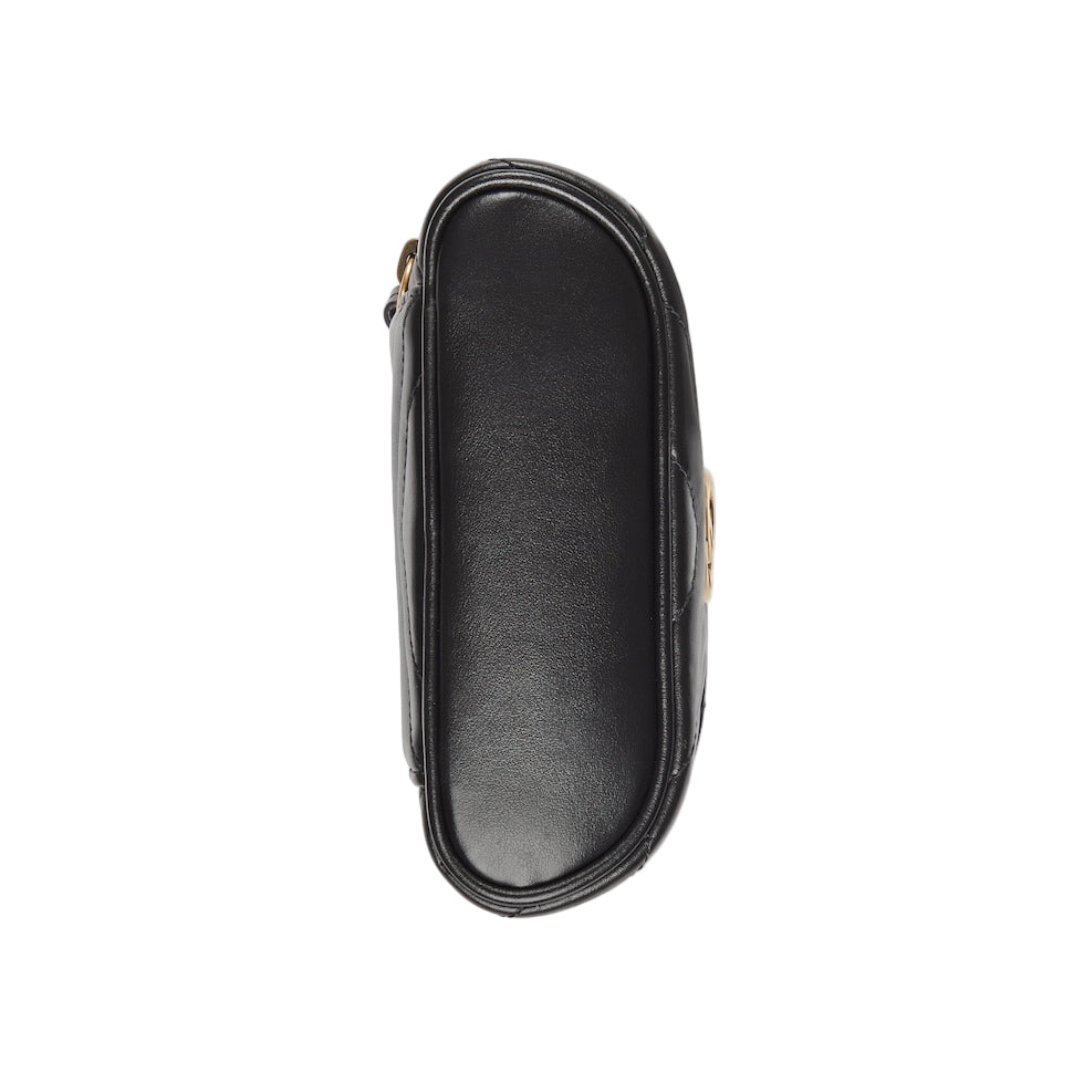 Black leather bag on a light gray background