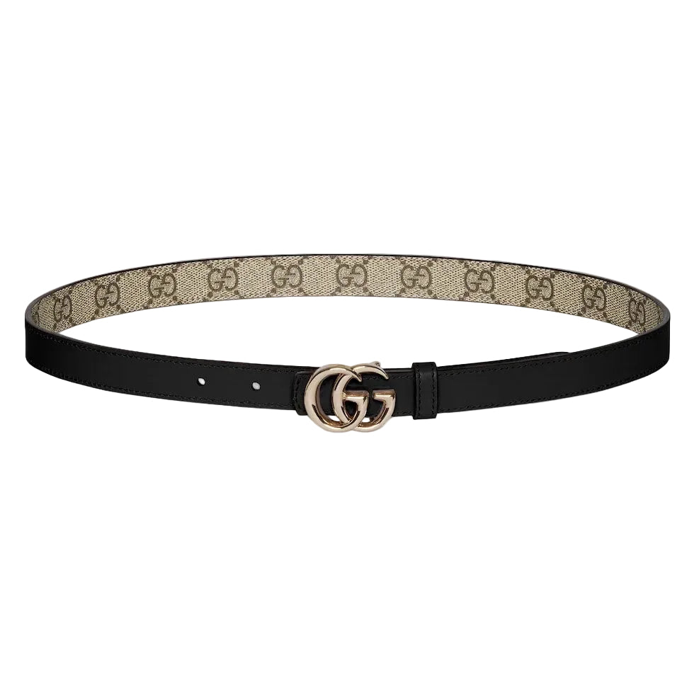 Black belt with beigeGG logo on a light gray background