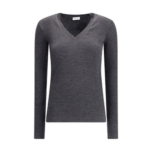 Brunello Cucinelli Long sleeve wool ribbed jersey T-shirt with shiny trim