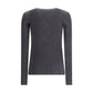 Brunello Cucinelli Long sleeve wool ribbed jersey T-shirt with shiny trim