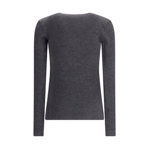 Brunello Cucinelli Long sleeve wool ribbed jersey T-shirt with shiny trim
