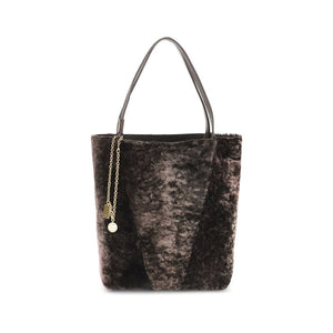 Chloé Spin Shearling Tote Bag Dark Brown