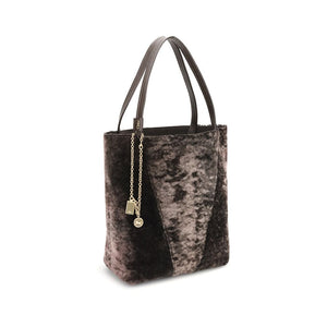 Chloé Spin Shearling Tote Bag Dark Brown