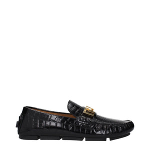 Versace Croc-Effect Leather Slip-On Loafers Black