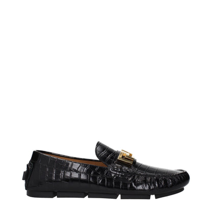 Versace Croc-Effect Leather Slip-On Loafers Black