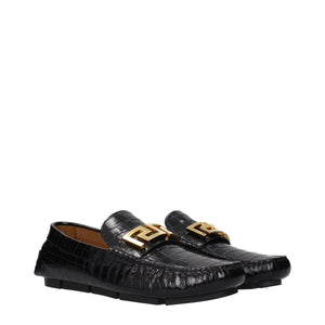 Versace Croc-Effect Leather Slip-On Loafers Black