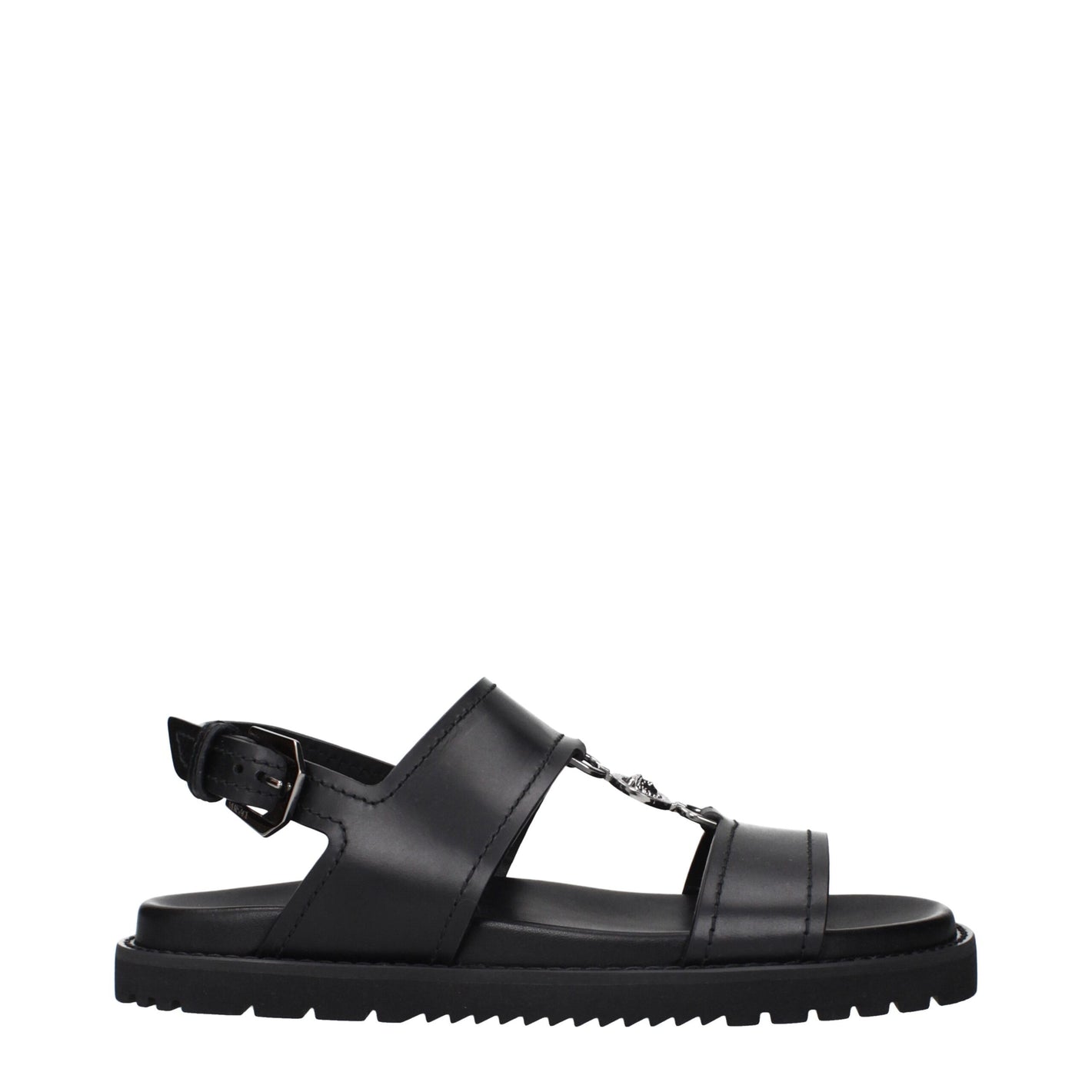 Versace Medusa Black Leather Flat Sandals
