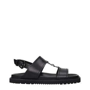 Versace Medusa Black Leather Flat Sandals