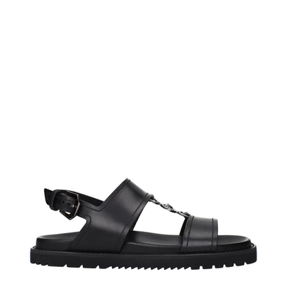 Versace Medusa Black Leather Flat Sandals