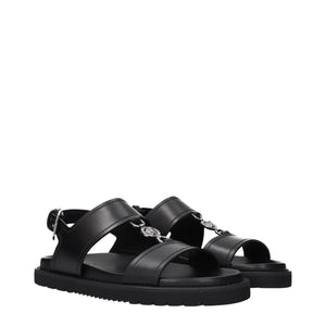 Versace Medusa Black Leather Flat Sandals