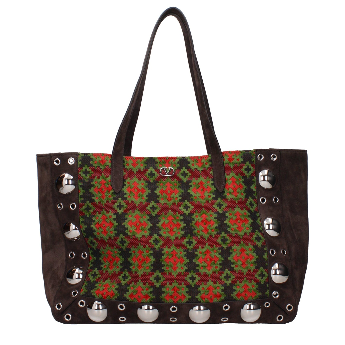 Valentino Garavani Nellcote Large Jacquard Shopping Shoulder Bags Brown