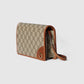 Gucci Emblem Wallet With Leather Strap Beige Brown