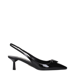 Prada Black Leather Mid Heel Pumps