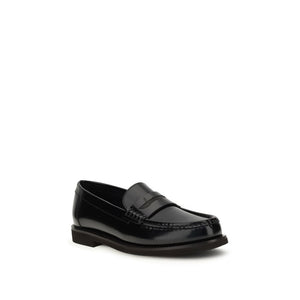 Brunello Cucinelli Black Leather Slip-On Loafers