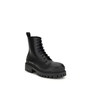 Balenciaga Black Calf Leather Bos Taurus Lace-Up Boots