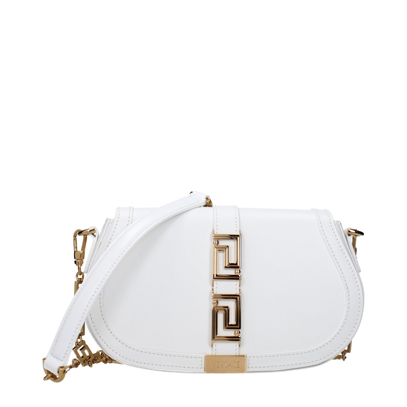 Versace Greca Leather Crossbody Bag White