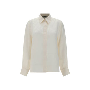Fendi White Silk Pattern Shirt