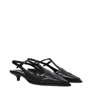 Miu Miu Black Leather Mid Heel Pumps