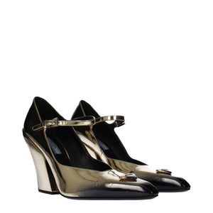 Prada Gold Leather High Heel Pumps