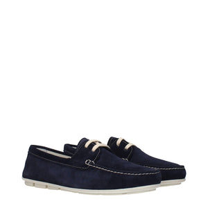 Prada Blue Leather Slip-On Loafers